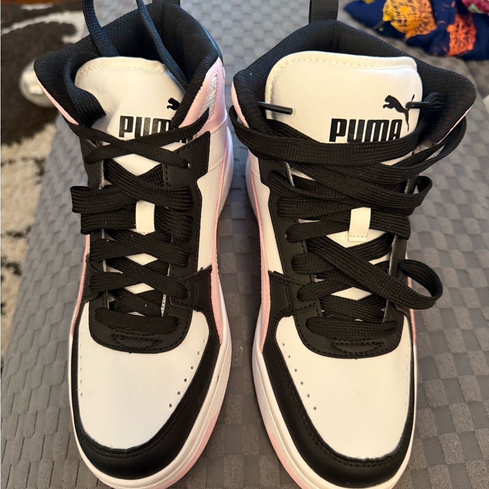Puma High-Top Sneakers in Black, White, and Pink